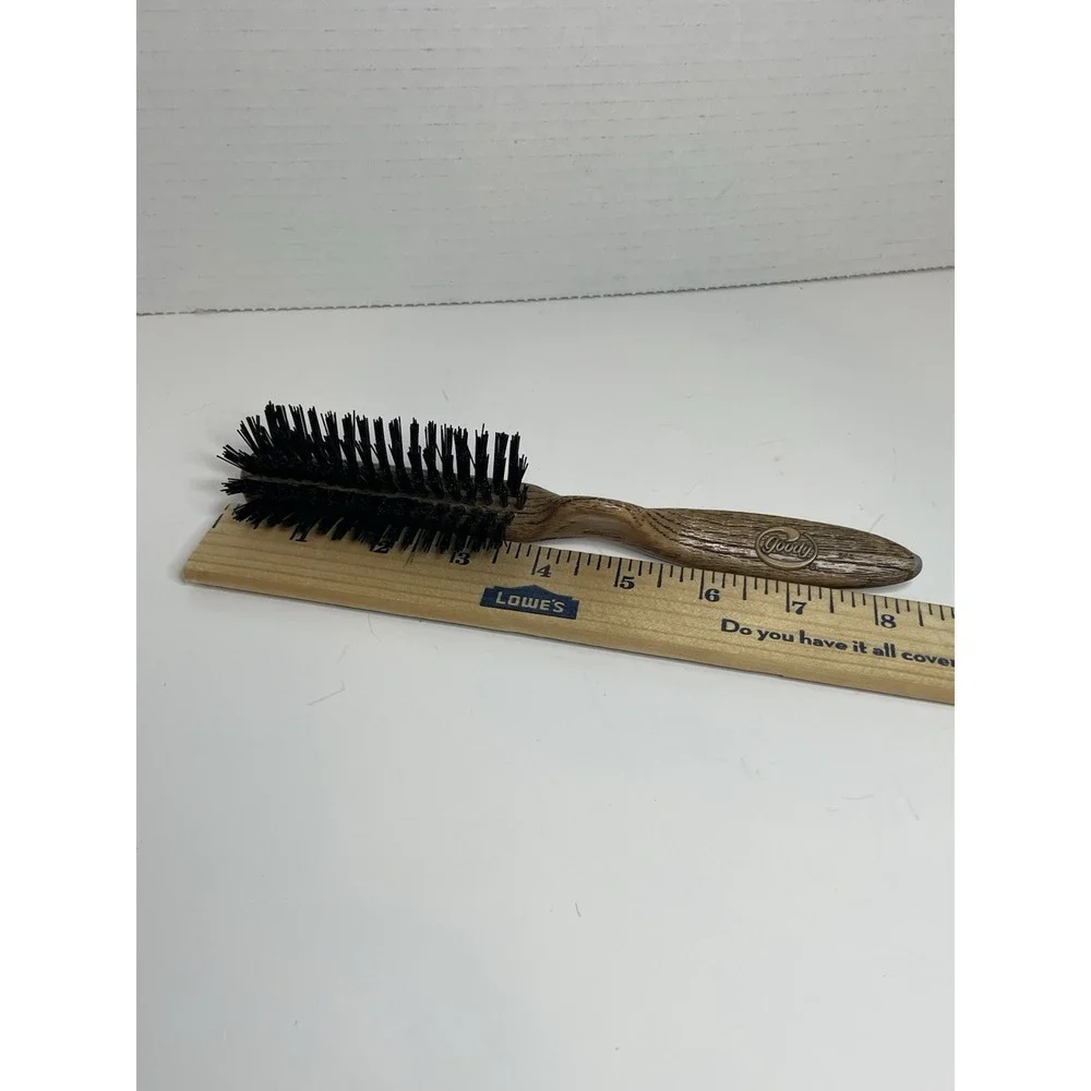 Vintage Goody Faux Wood Grain Hair Brush Nylon Bristles Thumb Grip Handle